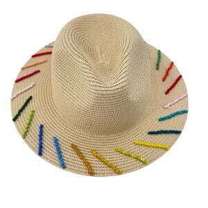 Bitsandpiecestogo Twist Panama Hat Seed Beaded Rainbow Summer Hat One Size